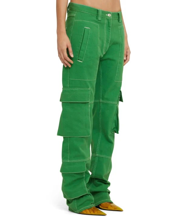 MSGM Pantalone Cargo In Bull Tinta Unita Green Online