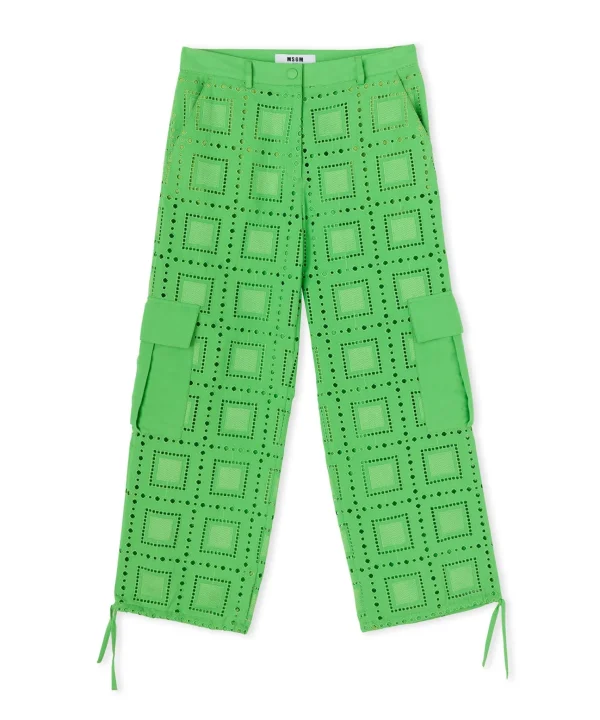 MSGM Pantalone Cargo In Cotone Sangallo Tinta Unita Green Clearance