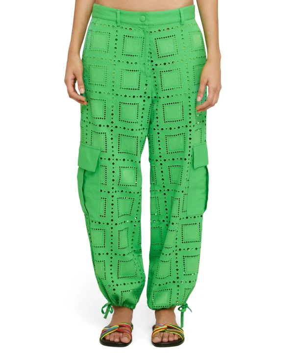 MSGM Pantalone Cargo In Cotone Sangallo Tinta Unita Green Cheap