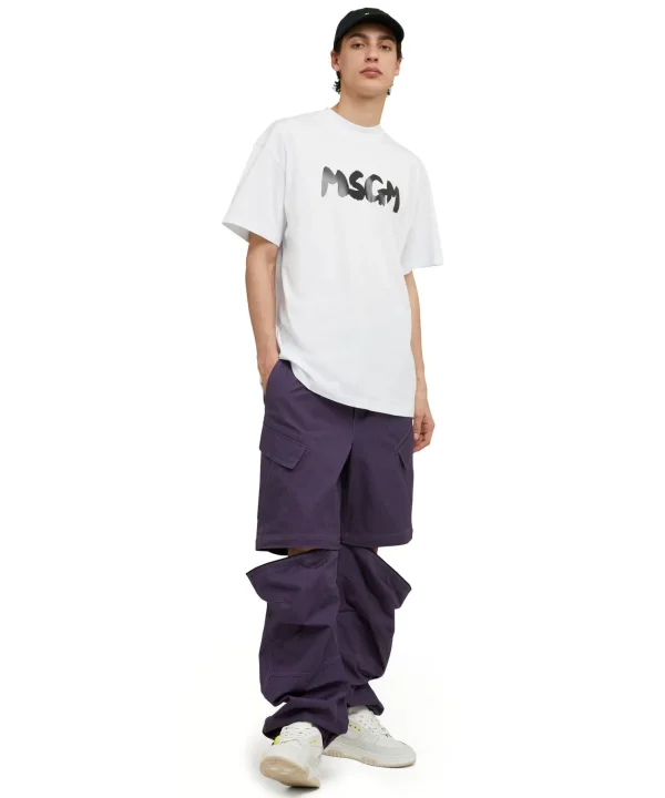 MSGM Pantalone Cargo In Cotone Tinta Unita Dark Purple Flash Sale