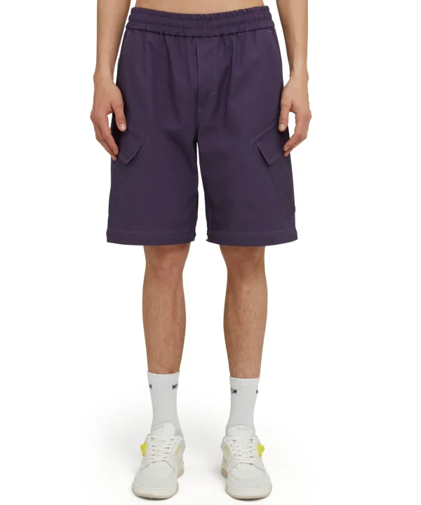 MSGM Pantalone Cargo In Cotone Tinta Unita Dark Purple Flash Sale