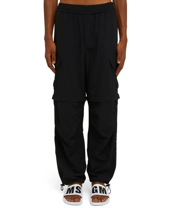 MSGM Pantalone Cargo In Nylon Tecnico Tinta Unita Black New