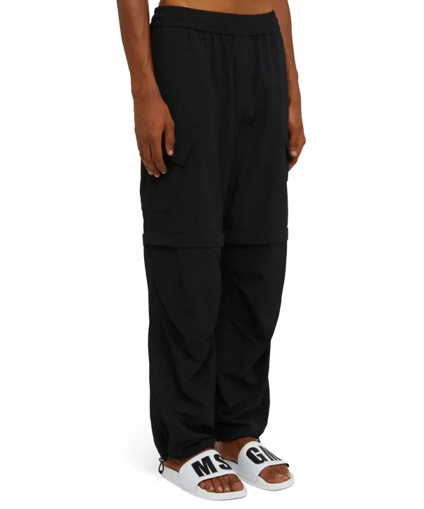 MSGM Pantalone Cargo In Nylon Tecnico Tinta Unita Black New