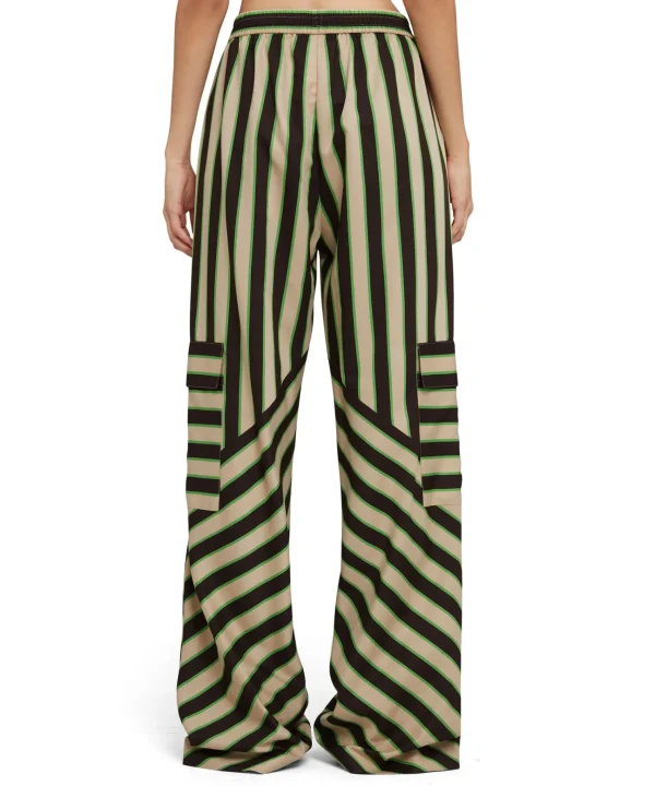 MSGM Pantalone Fluido A Gamba Dritta In Twill Di Viscosa Con Stampa "Jumbo Stripe" Beige Best Sale