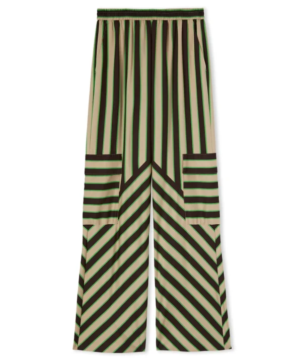 MSGM Pantalone Fluido A Gamba Dritta In Twill Di Viscosa Con Stampa "Jumbo Stripe" Beige Best Sale