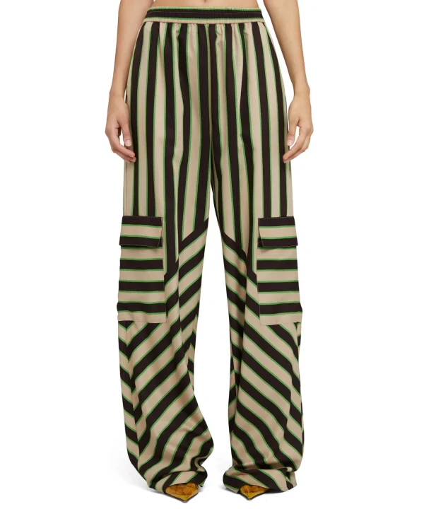 MSGM Pantalone Fluido A Gamba Dritta In Twill Di Viscosa Con Stampa "Jumbo Stripe" Beige Best Sale