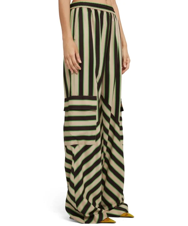 MSGM Pantalone Fluido A Gamba Dritta In Twill Di Viscosa Con Stampa "Jumbo Stripe" Beige Best Sale