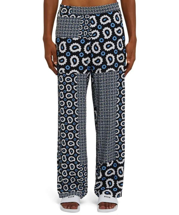 MSGM Pantalone Fluido In Viscosa A Gamba Dritta Con Stampa "Patchwork Paisley" Cream Fashion