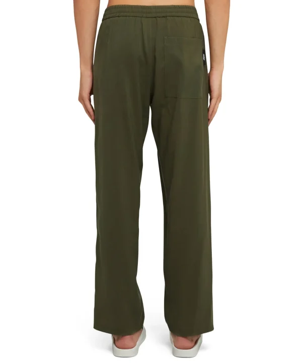 MSGM Pantalone Fluido In Viscosa Tinta Unita A Gamba Dritta Military Green Sale