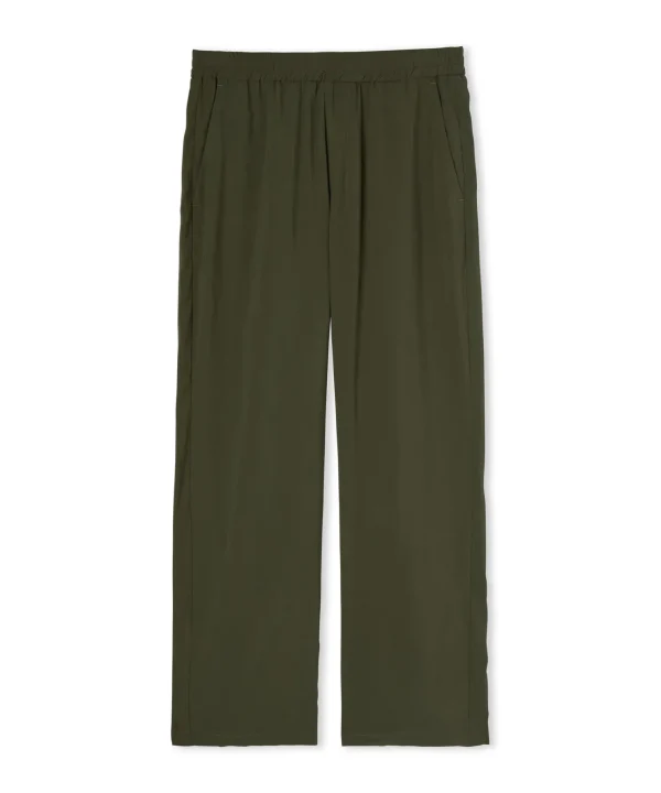 MSGM Pantalone Fluido In Viscosa Tinta Unita A Gamba Dritta Military Green Sale