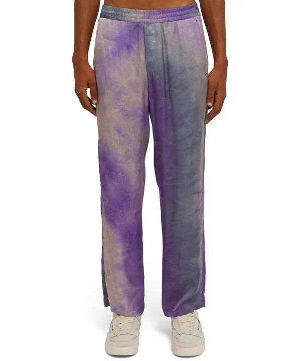 MSGM Pantalone Fluido Tie Dye A Gamba Dritta In Viscosa Purple Tye Dye Fashion