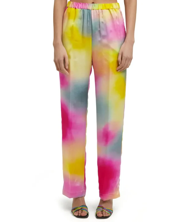 MSGM Pantalone Fluido Tie Dye A Gamba Dritta In Viscosa E Twill Grey Clearance