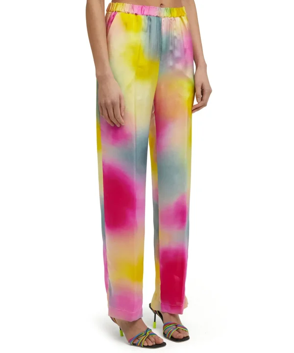 MSGM Pantalone Fluido Tie Dye A Gamba Dritta In Viscosa E Twill Grey Clearance