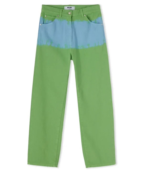 MSGM Pantalone In Bull A Gamba Dritta Con Lavorazione "Tie Dye Bull" Green Cheap