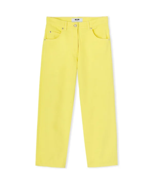 MSGM Pantalone In Bull A Gamba Dritta In Tinta Unita Yellow Cheap