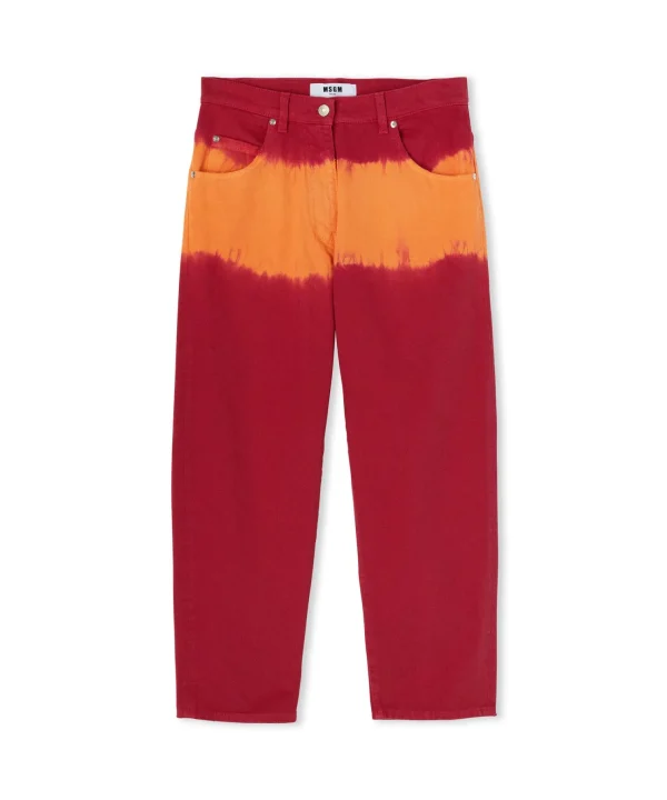 MSGM Pantalone In Bull A Gamba Dritta Con Lavorazione "Tie Dye Bull" Fucsia Discount