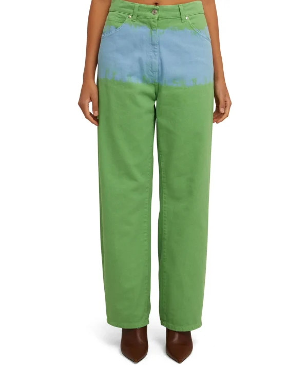 MSGM Pantalone In Bull A Gamba Dritta Con Lavorazione "Tie Dye Bull" Green Cheap