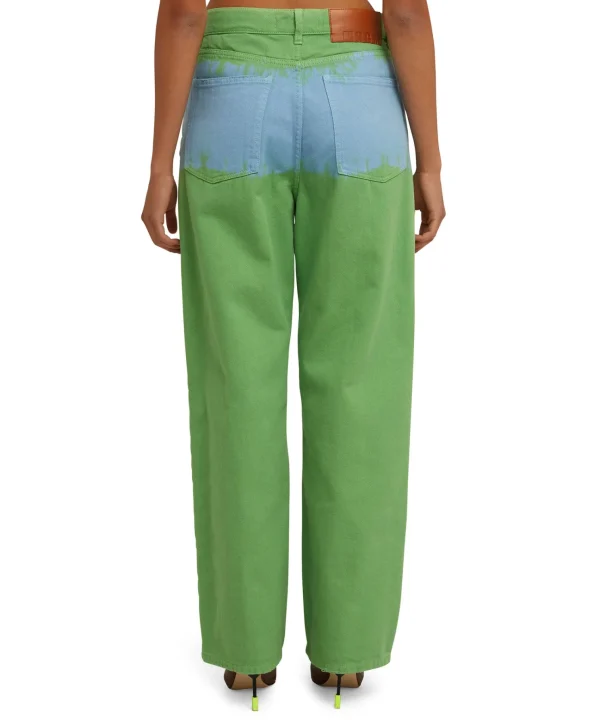 MSGM Pantalone In Bull A Gamba Dritta Con Lavorazione "Tie Dye Bull" Green Cheap