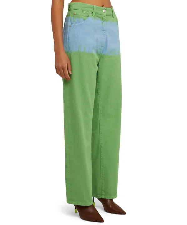 MSGM Pantalone In Bull A Gamba Dritta Con Lavorazione "Tie Dye Bull" Green Cheap