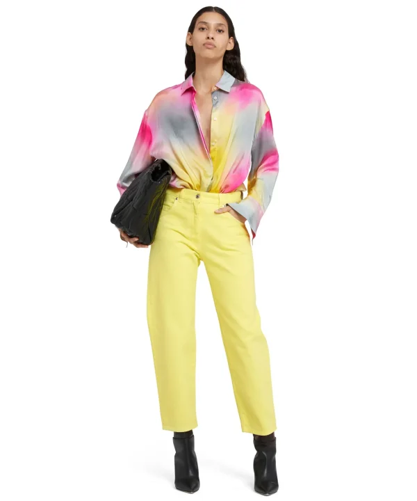 MSGM Pantalone In Bull A Gamba Dritta In Tinta Unita Yellow Cheap