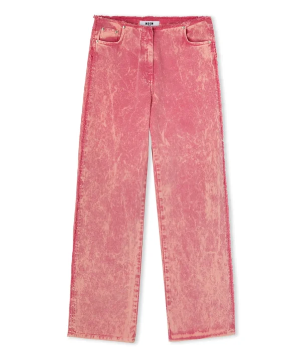 MSGM Pantalone In Bull Vita Bassa Con Lavorazione "Marble" Lillac Clearance