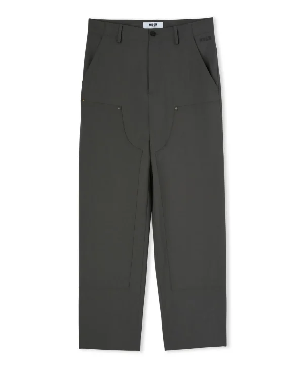 MSGM Pantalone Worker A Gamba Dritta Tinta Unita Dark Grey Hot