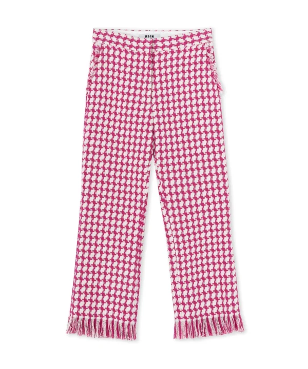 MSGM Pantaloni A Gamba Dritta In Pied De Poule Fucsia New