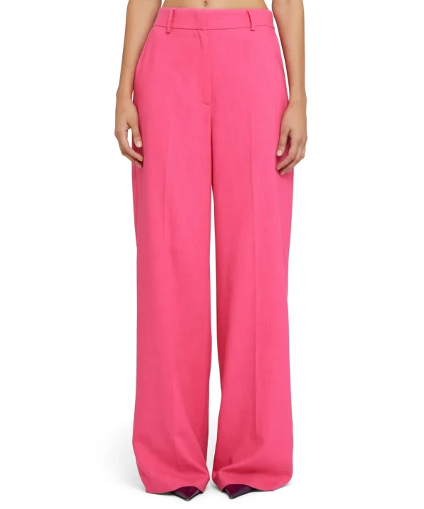 MSGM Pantaloni Tailoring A Gamba Dritta In Viscosa Grezza Dark Pink Online