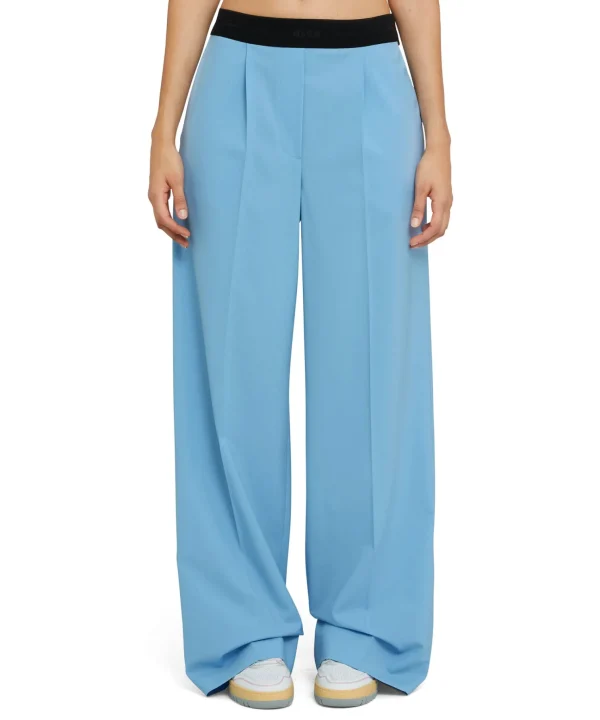 MSGM Pantaloni Tailoring A Gamba Dritta In Fresco Lana Blue Best