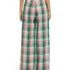 MSGM Pantaloni Tailoring A Gamba Dritta In Lino Madras Pink Flash Sale