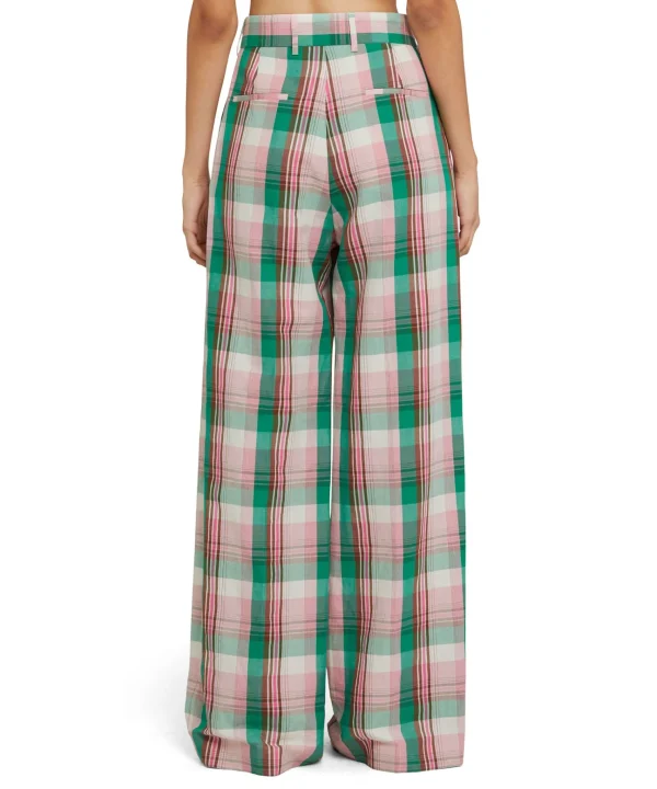 MSGM Pantaloni Tailoring A Gamba Dritta In Lino Madras Pink Flash Sale