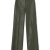 MSGM Pantaloni Tailoring A Gamba Dritta In Eco-Pelle Military Green Cheap