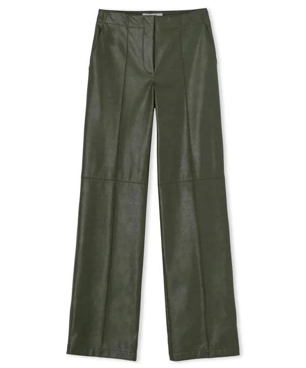 MSGM Pantaloni Tailoring A Gamba Dritta In Eco-Pelle Military Green Cheap