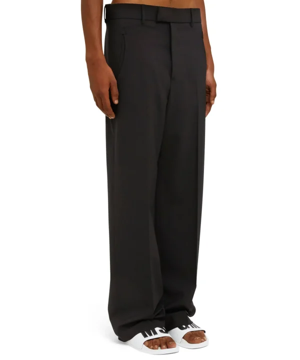 MSGM Pantaloni Tailoring A Gamba Dritta In Fresco Lana Black Cheap