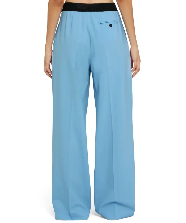 MSGM Pantaloni Tailoring A Gamba Dritta In Fresco Lana Blue Best