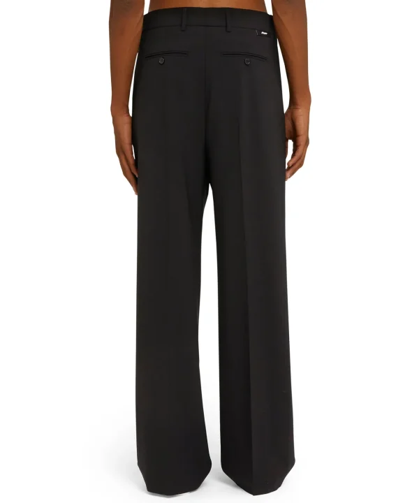 MSGM Pantaloni Tailoring A Gamba Dritta In Fresco Lana Black Cheap