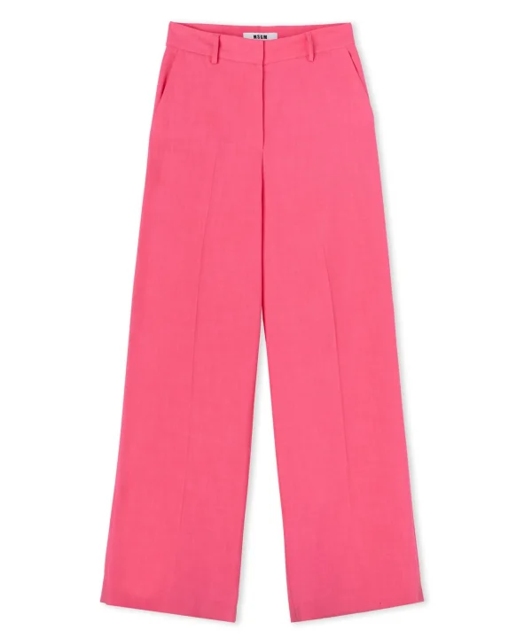 MSGM Pantaloni Tailoring A Gamba Dritta In Viscosa Grezza Dark Pink Online