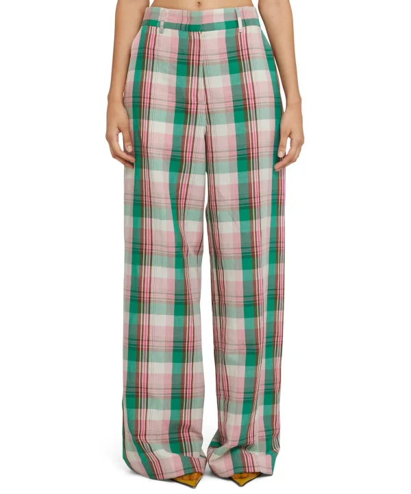 MSGM Pantaloni Tailoring A Gamba Dritta In Lino Madras Pink Flash Sale