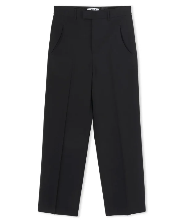 MSGM Pantaloni Tailoring A Gamba Dritta In Fresco Lana Black Cheap