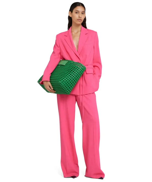 MSGM Pantaloni Tailoring A Gamba Dritta In Viscosa Grezza Dark Pink Online