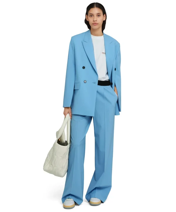 MSGM Pantaloni Tailoring A Gamba Dritta In Fresco Lana Blue Best