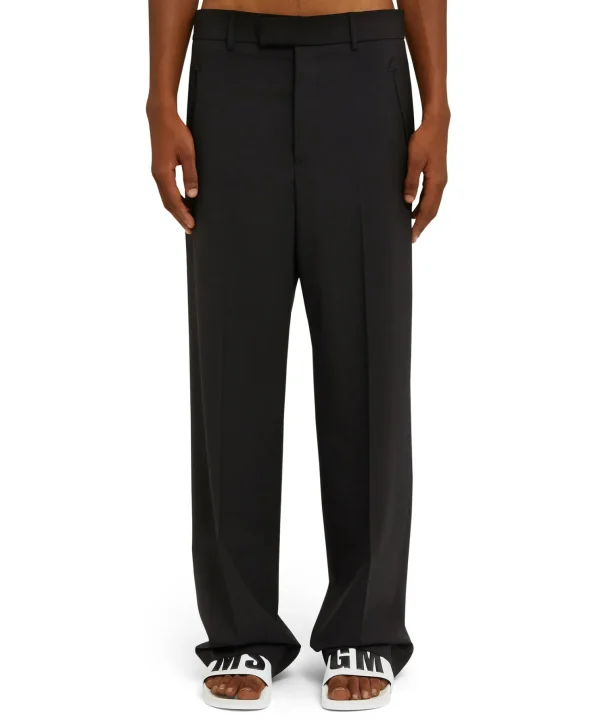 MSGM Pantaloni Tailoring A Gamba Dritta In Fresco Lana Black Cheap