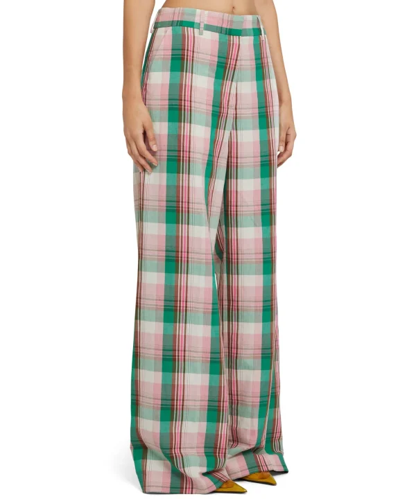 MSGM Pantaloni Tailoring A Gamba Dritta In Lino Madras Pink Flash Sale