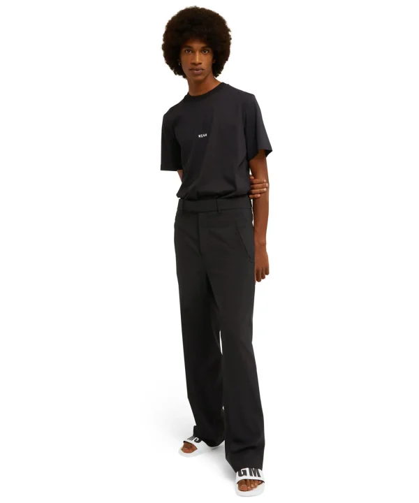 MSGM Pantaloni Tailoring A Gamba Dritta In Fresco Lana Black Cheap