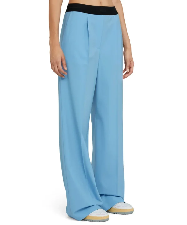 MSGM Pantaloni Tailoring A Gamba Dritta In Fresco Lana Blue Discount