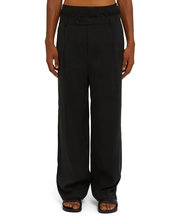 MSGM Pantaloni Tailoring Con Boxer Incorporato In Fresco Lana Black Outlet