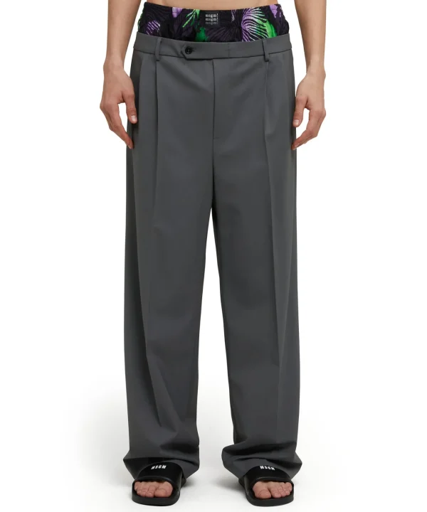 MSGM Pantaloni Tailoring Con Boxer "Hibiscus" Incorporato In Fresco Lana Dark Grey Sale