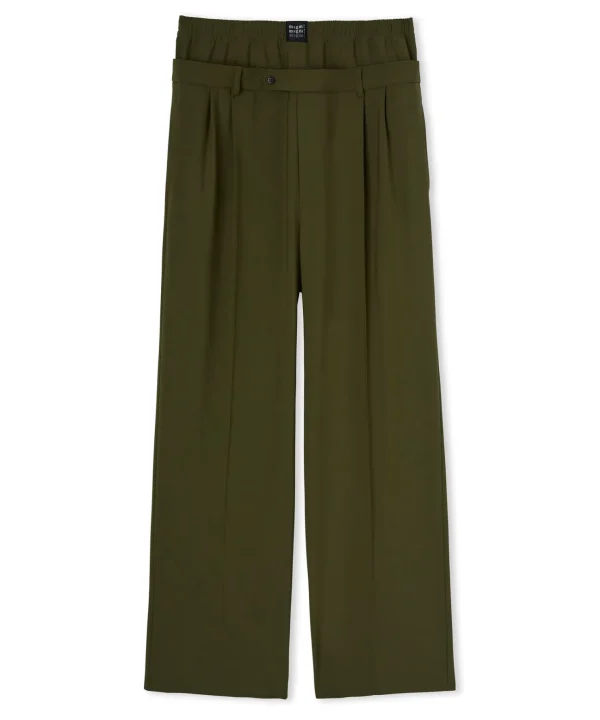 MSGM Pantaloni Tailoring Con Boxer Incorporato In Fresco Lana Military Green Fashion