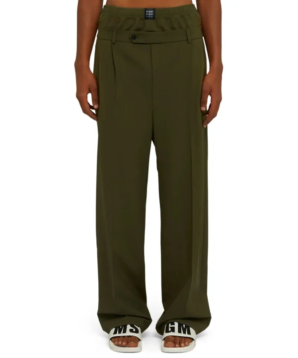 MSGM Pantaloni Tailoring Con Boxer Incorporato In Fresco Lana Military Green Fashion