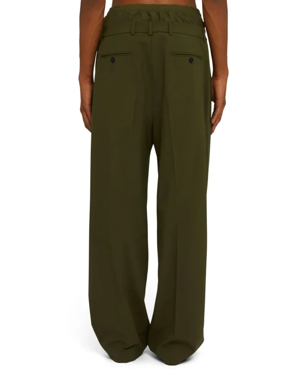 MSGM Pantaloni Tailoring Con Boxer Incorporato In Fresco Lana Military Green Fashion